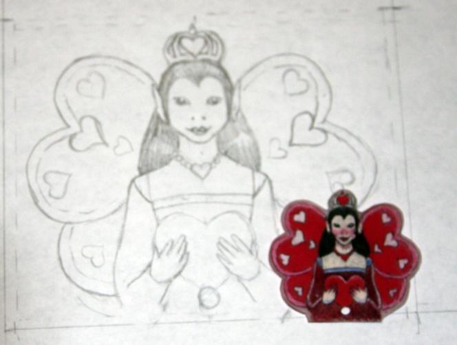 The Valentine Fairy Pin is approximately one third size of the sketch.